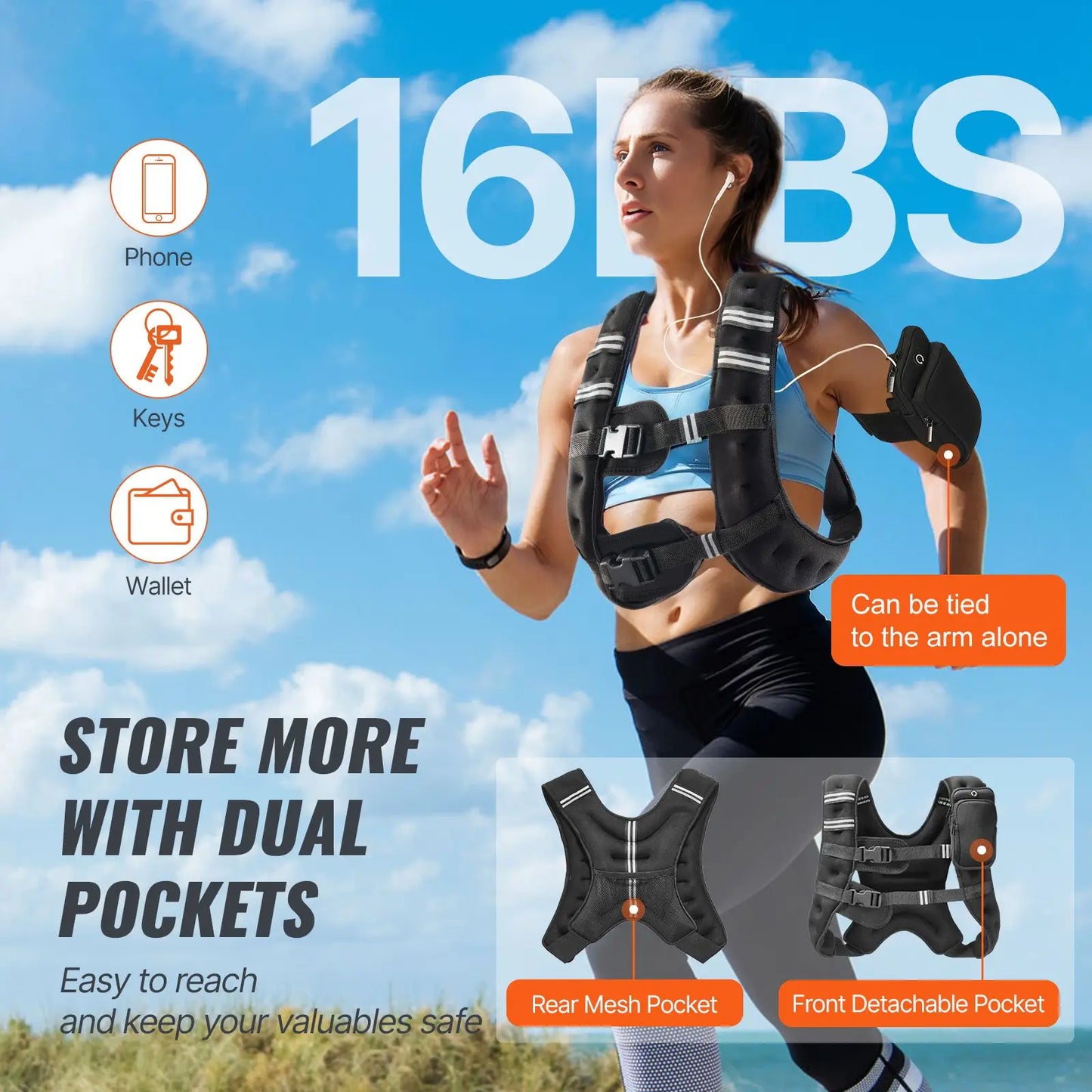 16 Lb Weighted Vest With Reflective Stripe For Men Women