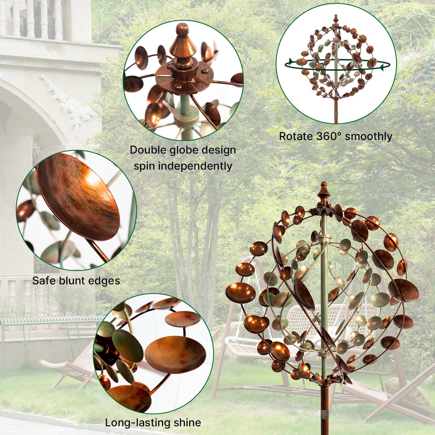 Metal Wind Spinners Outdoor Garden Art With 360 Degree Spin And Welcome Flags