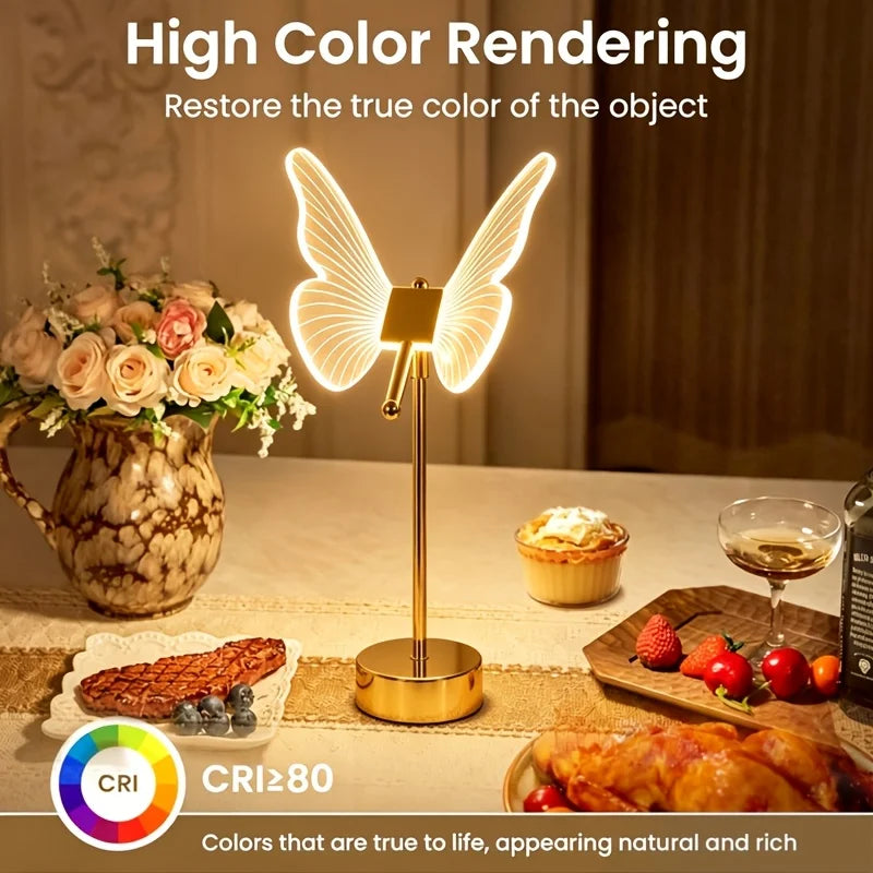 QQS Crystal Butterfly Table Lamp With Three Level Brightness USB Charging
