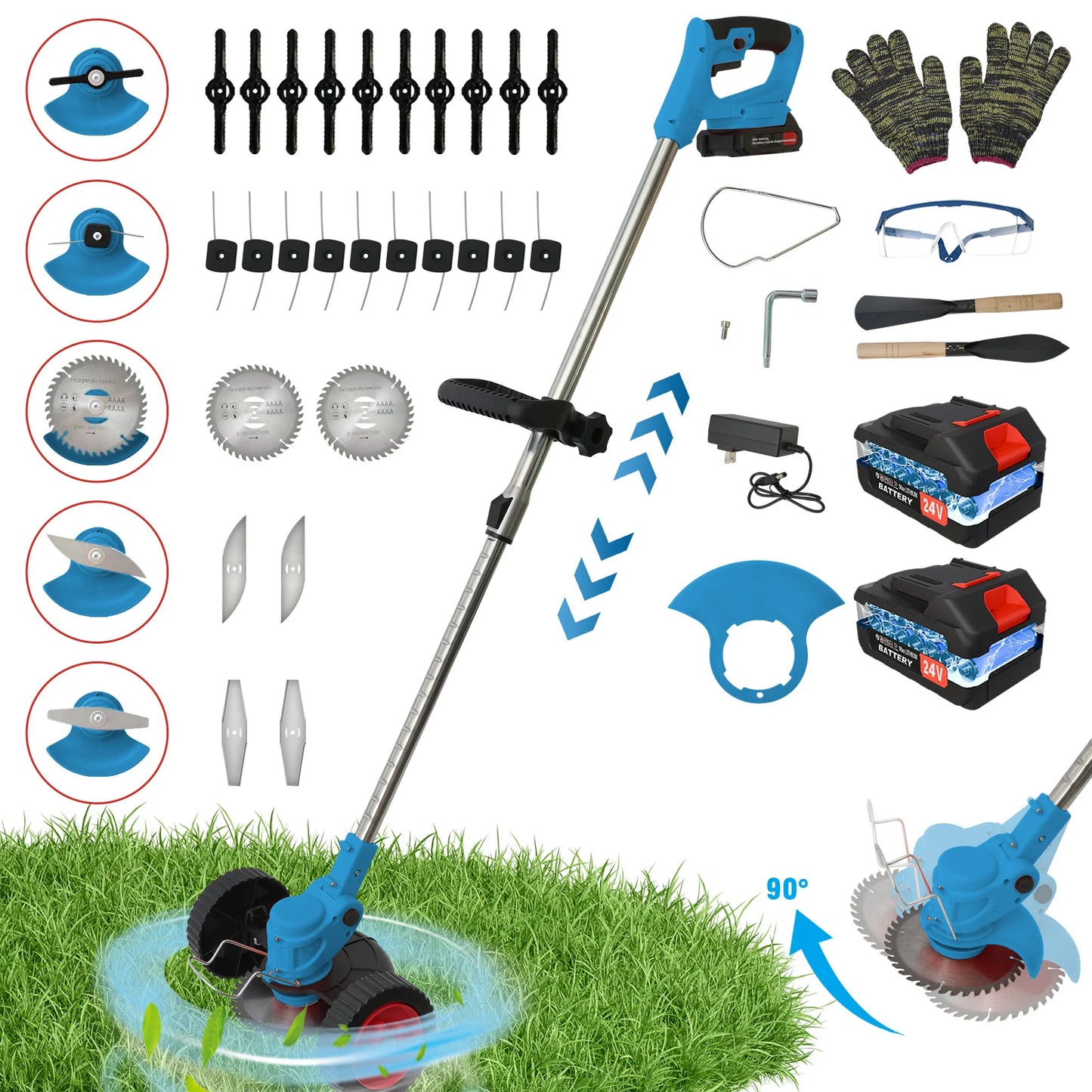 21V 3 In 1 Cordless Grass Trimmer With 2x2.0Ah Batteries