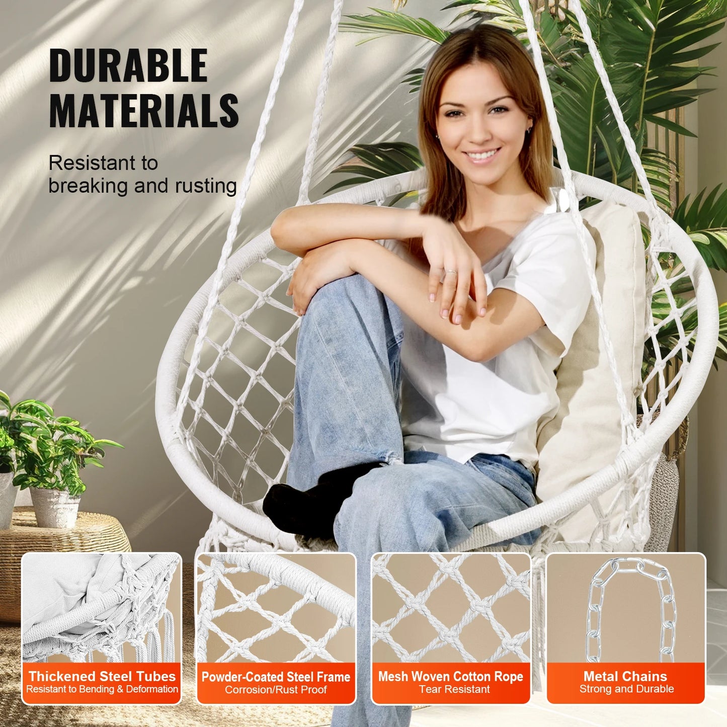 SucceBuy Hanging Hammock Swing Chair Macrame Cotton Rope 330Lbs