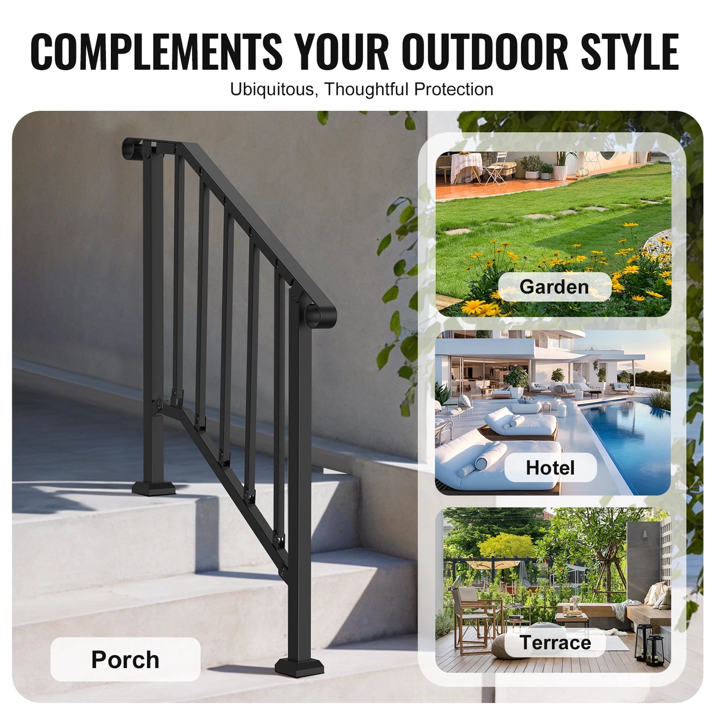 Adjustable Carbon Steel Outdoor Stair Handrail With Installation Kit