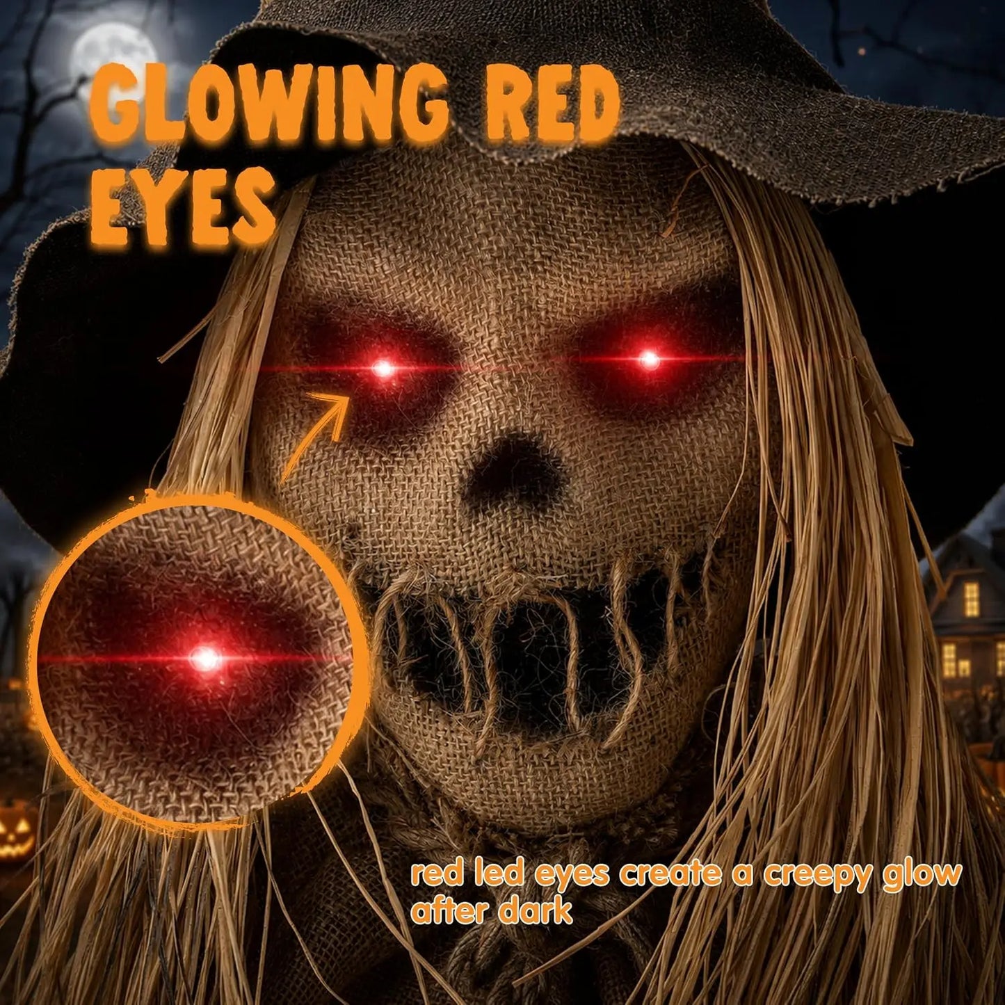 Joyfy Halloween Animatronic Sitting Scarecrow With Led Eyes Spooky Sounds