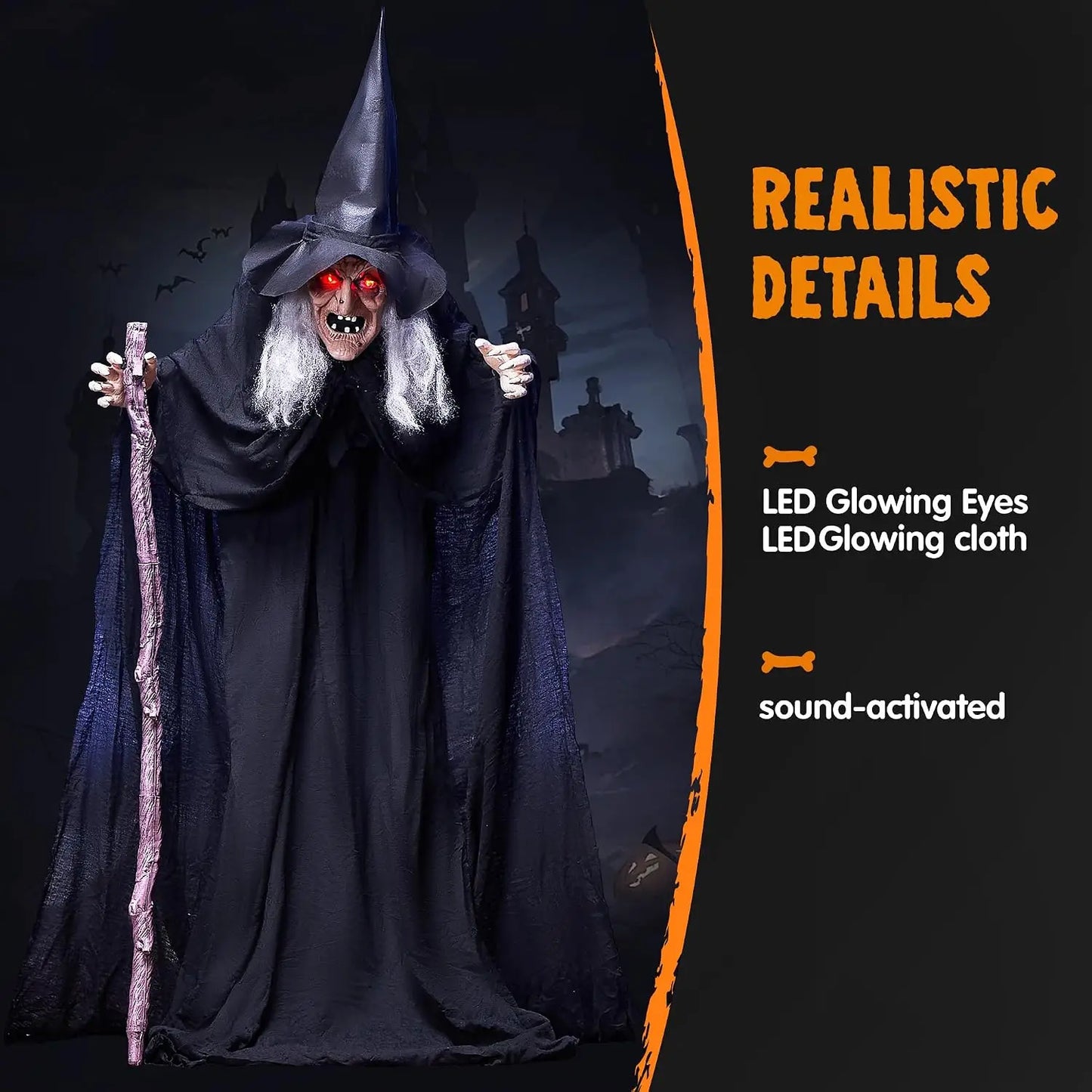 Joyfy Animatronic Witch Outdoor Halloween Prop With Light Up Eyes