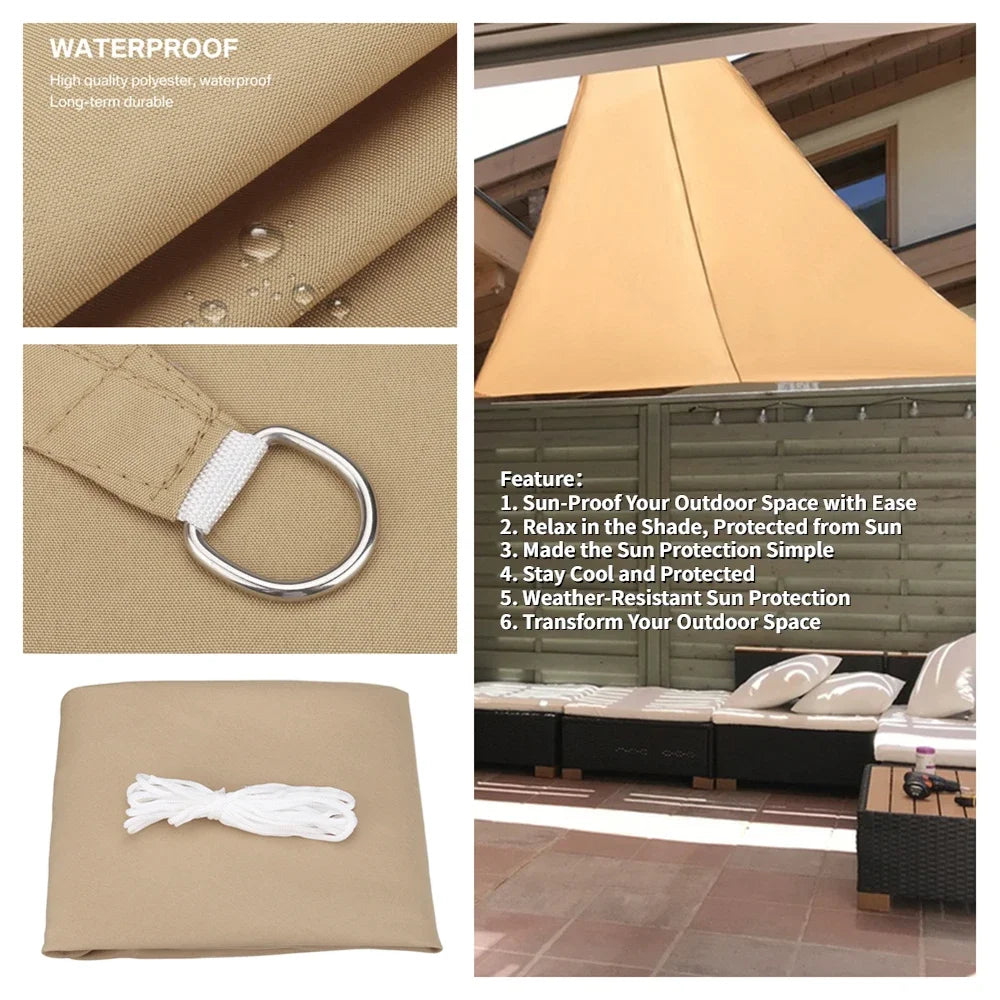 Waterproof Sun Shelter Triangle Shade Sail Canopy for Outdoor Patio