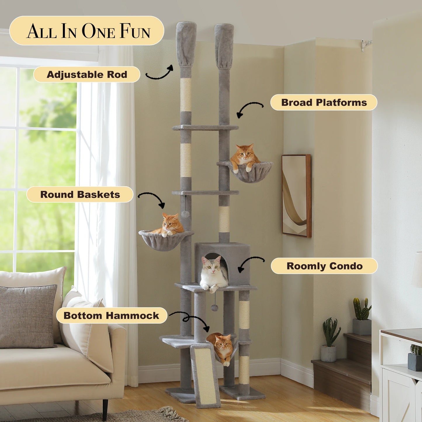 PAWZ Road Cactus Cat Tree Tower With Hammocks Seven Tiers