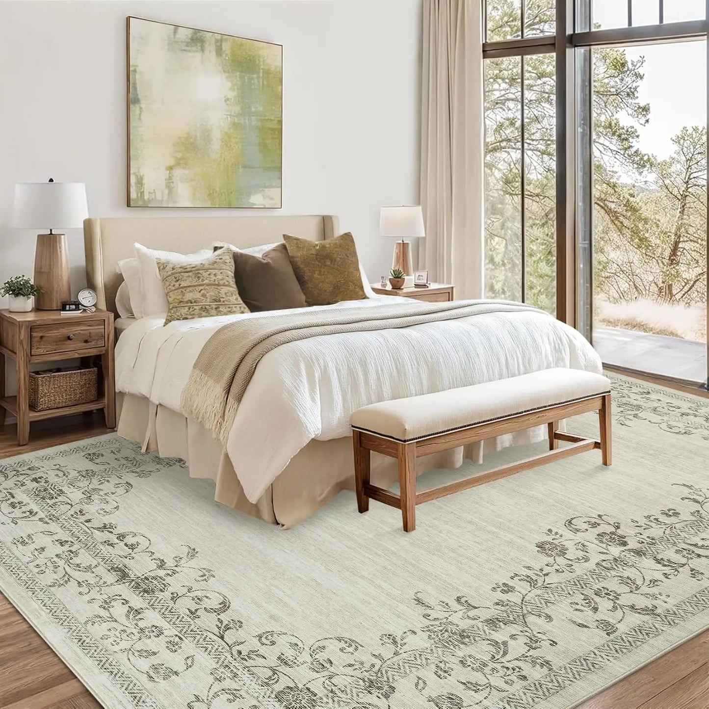 HiMISS Floral Polyester Area Rug For Living Room And Bedroom