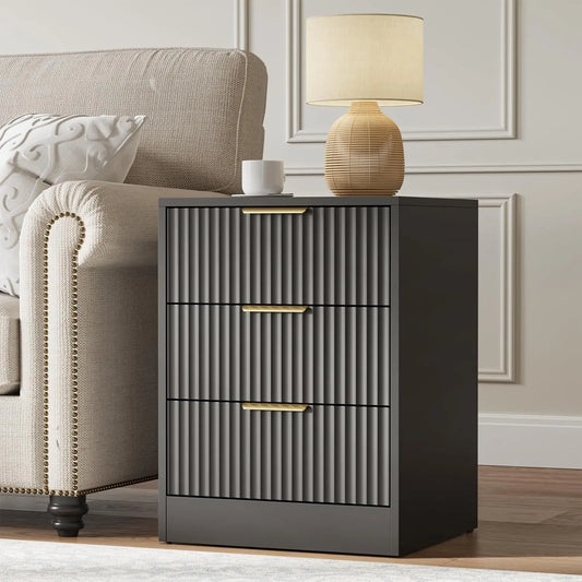 Fluted Nightstands Set of 2 Modern Bedside Tables for Home
