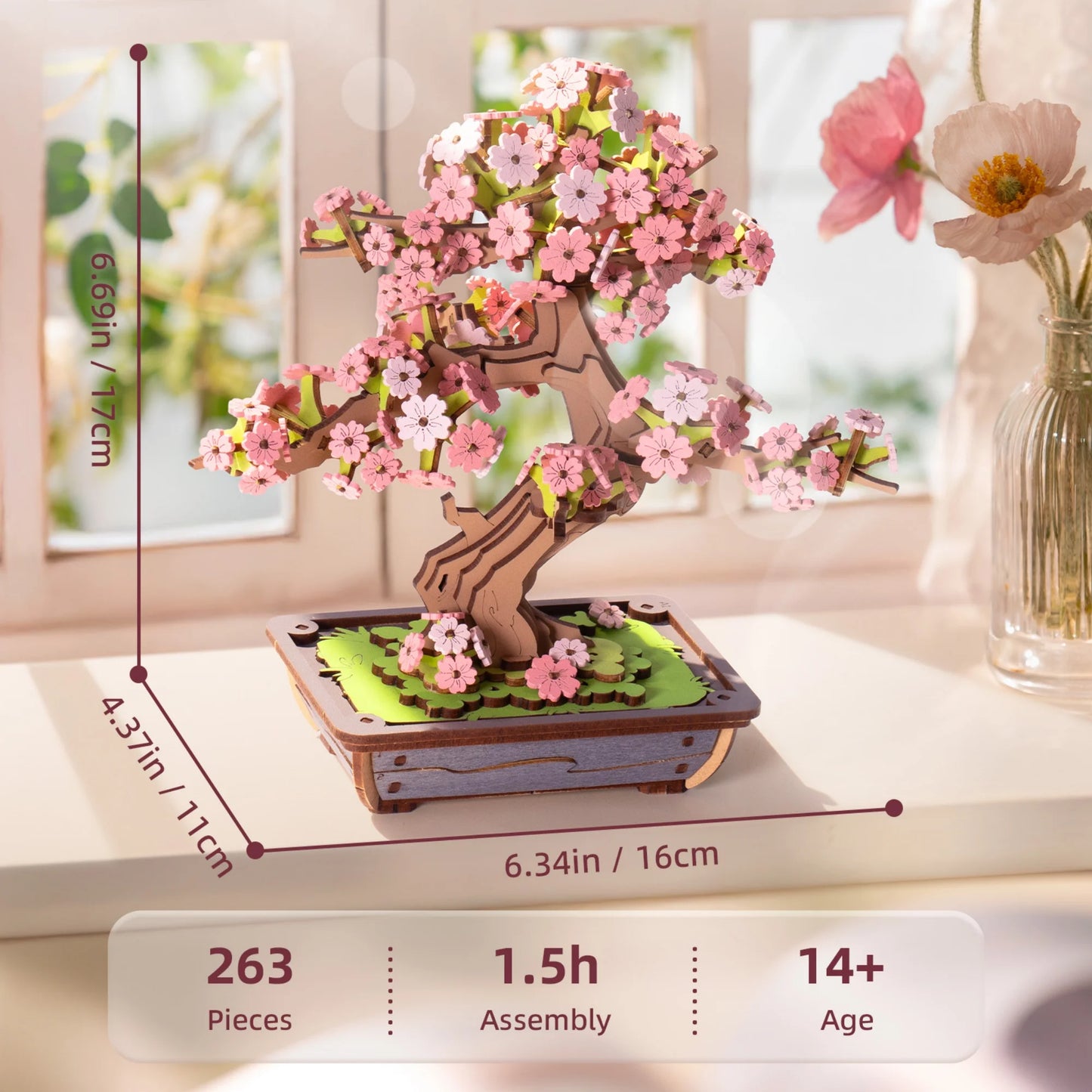 Rolife Sakura Bonsai 3D Wooden Puzzle Kit for Home Decor