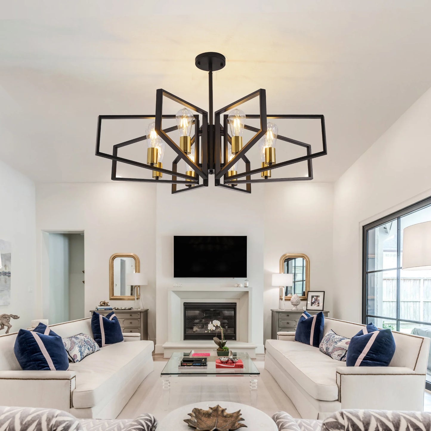 Modern 8 Light Geometric Chandelier Pendant Light With Adjustable Height