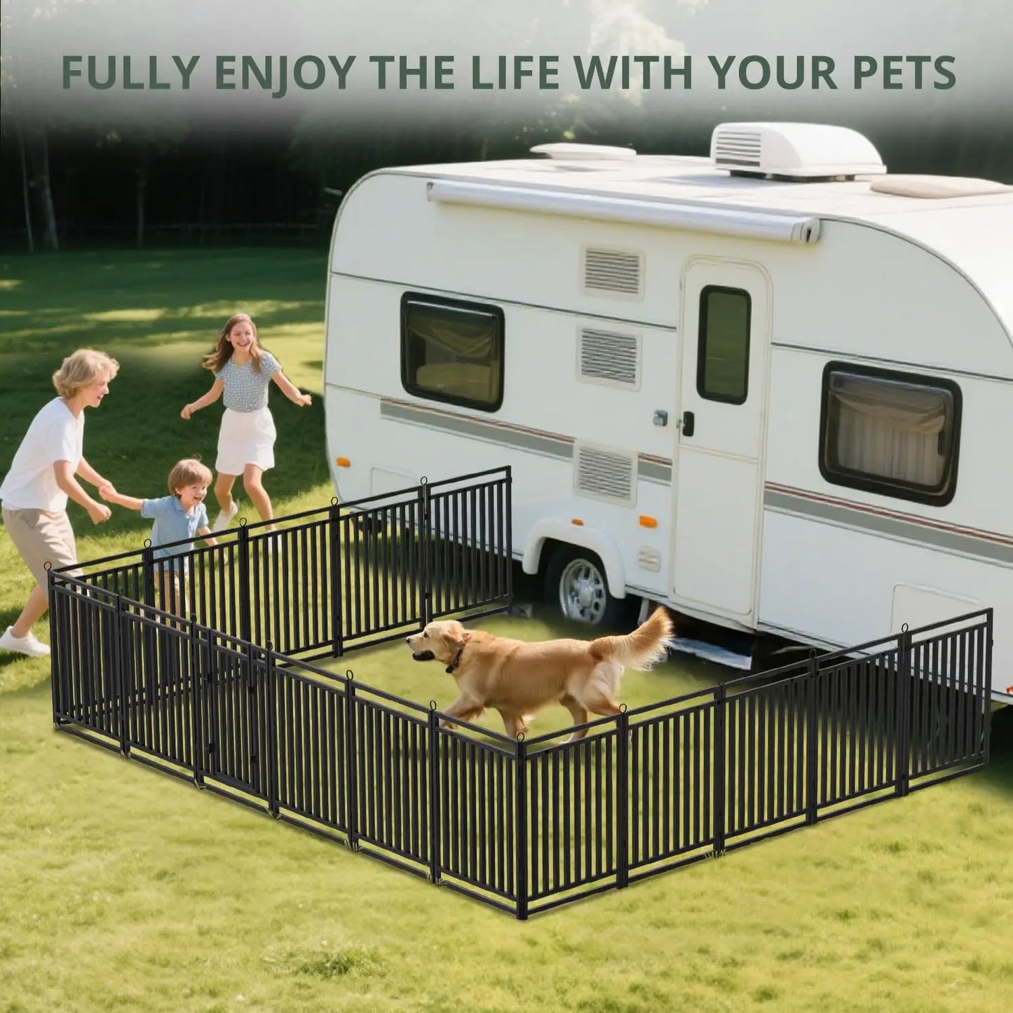 Metal Dog Playpen Fence, 16 Panels for Outdoor Indoor Use