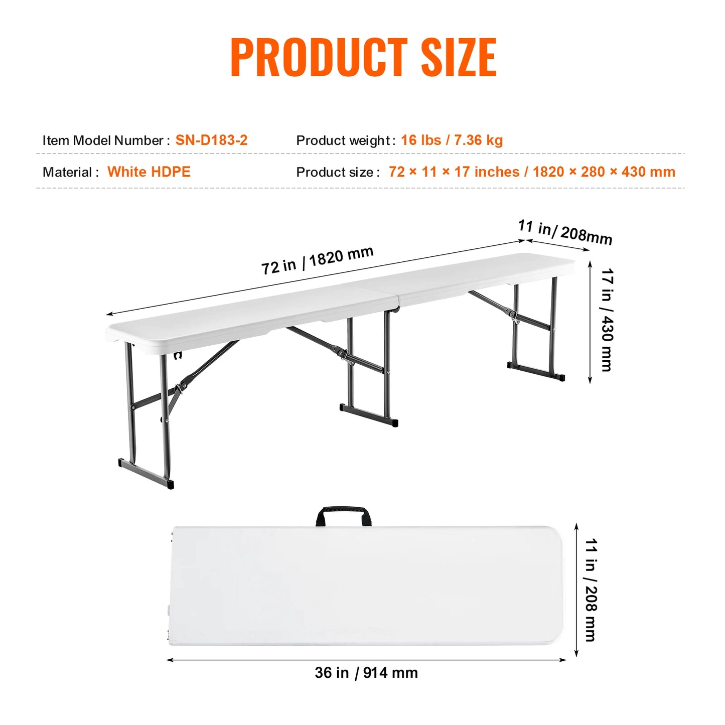 Portable Plastic Folding Bench With Secure Carry Handle Design