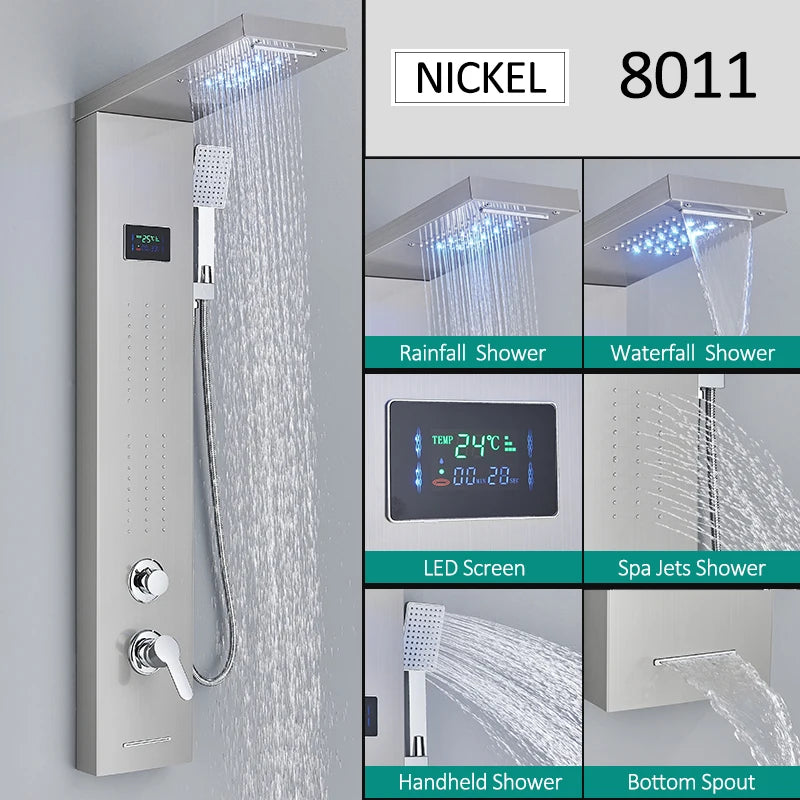 Quyanre Led Shower Panel Tower With Rain Waterfall And Massage