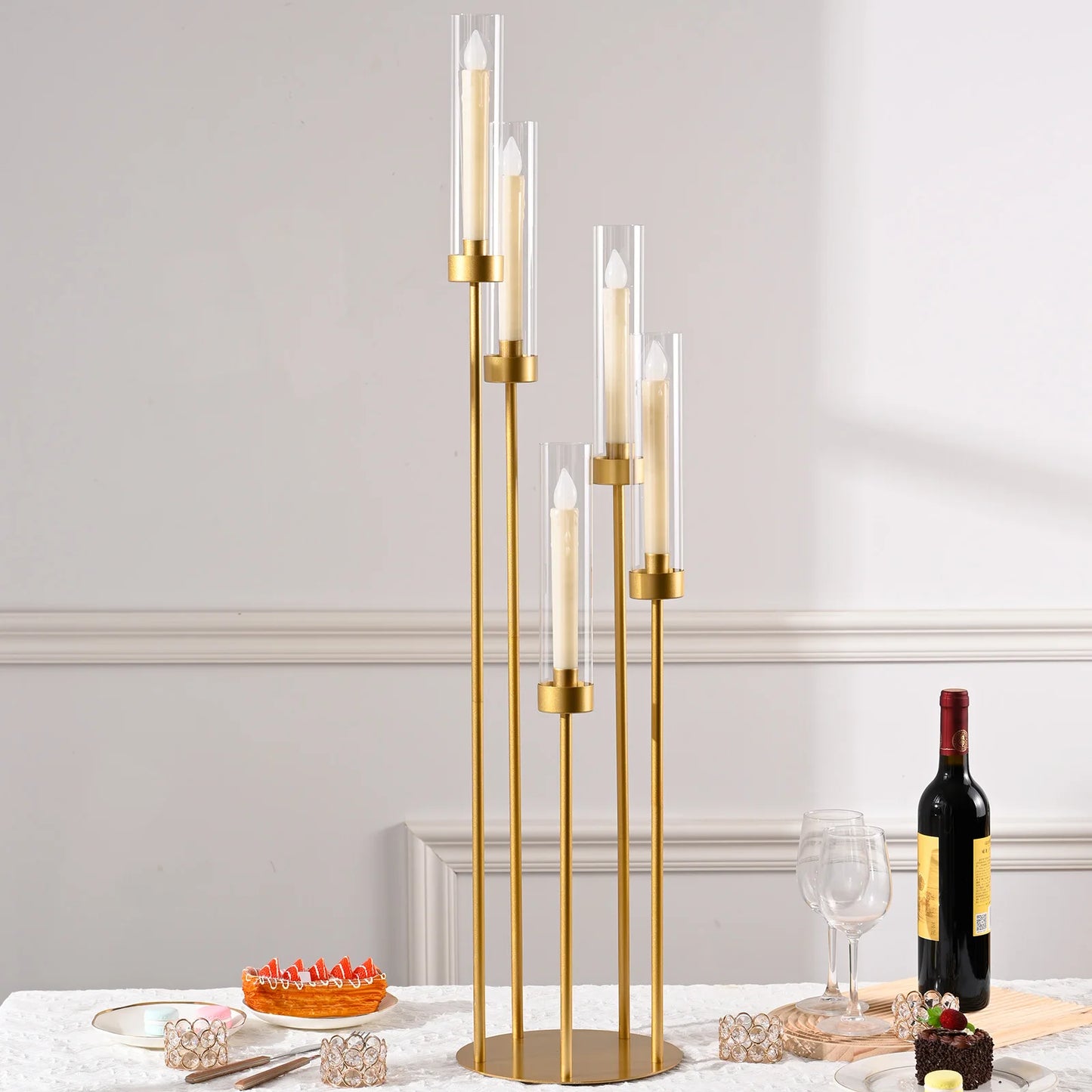 Vincigant Candelabra 5 Arm Tall Candle Holder With Acrylic Lampshade