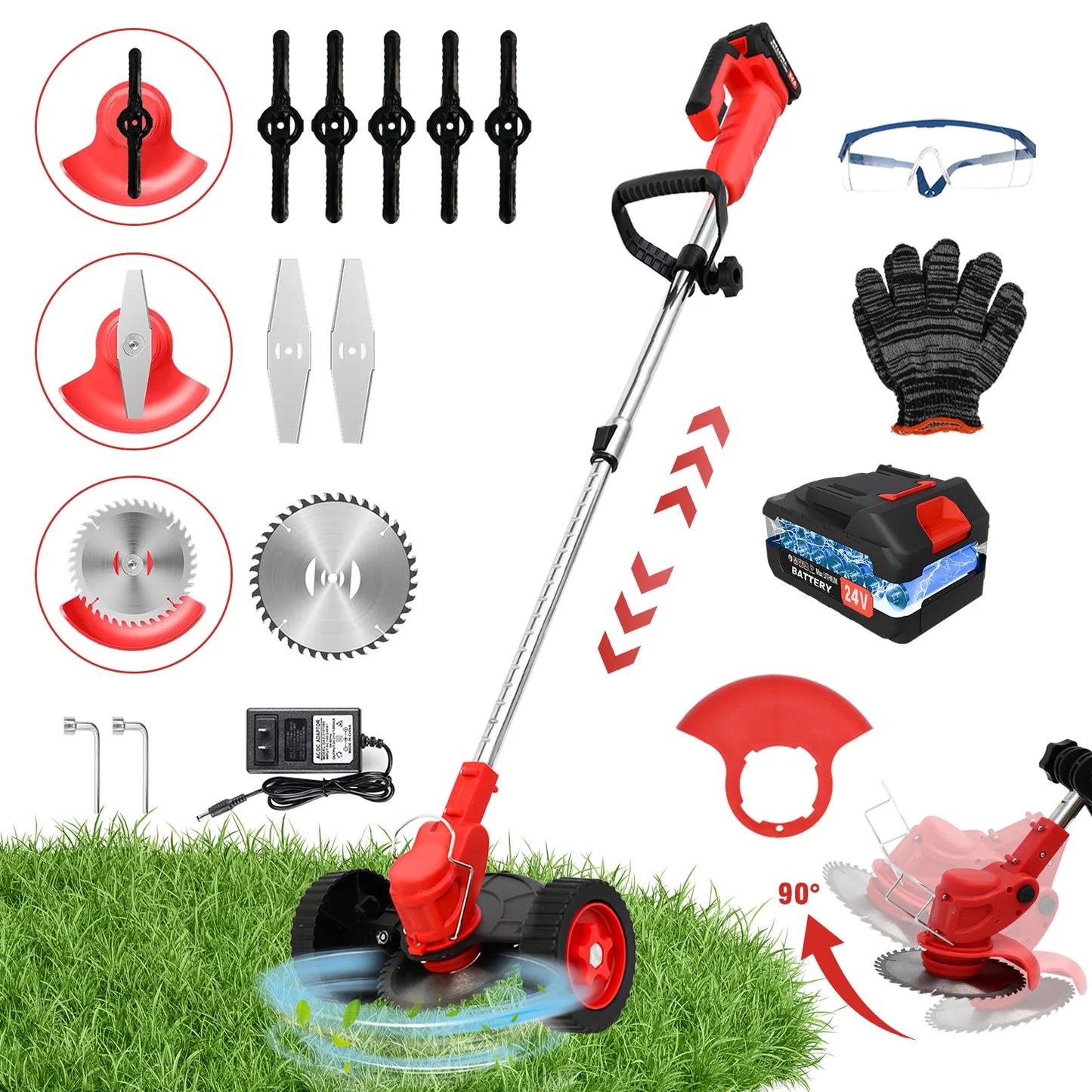 21V Cordless Weed Wacker 3 In 1 Cutter With Wheels