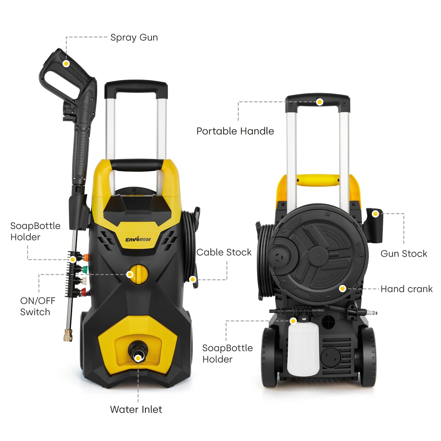 Enventor 135Bar Electric Pressure Washer Portable High Pressure Cleaner
