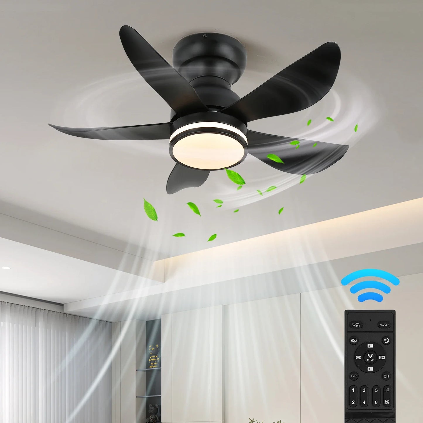 GreeLustr Ceiling Fan With LED Lamp RGB Dimming Chandelier Light