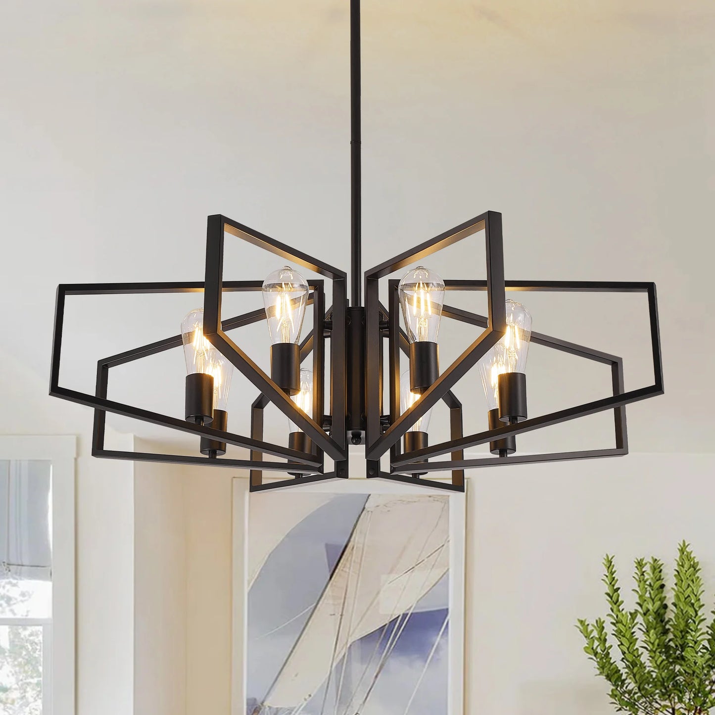 Modern 8 Light Geometric Chandelier Pendant Light With Adjustable Height