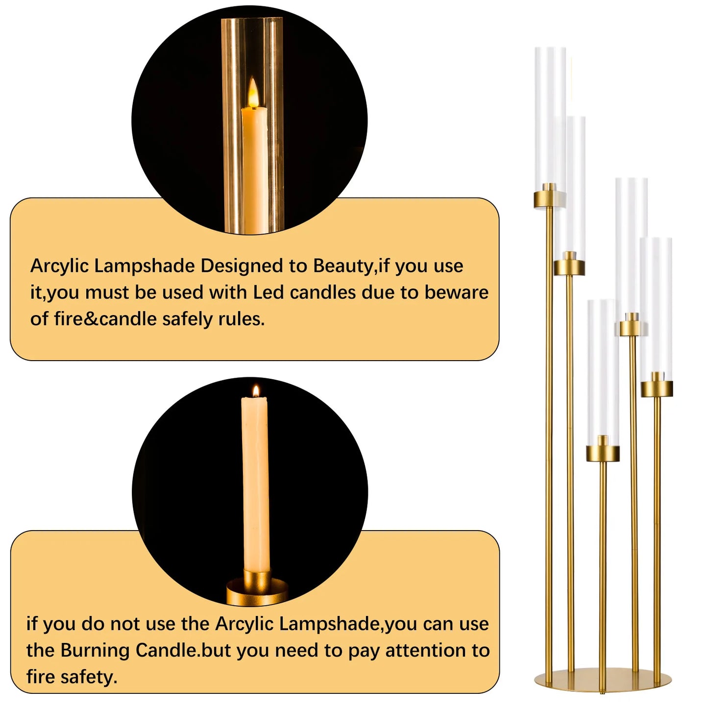 Vincigant Candelabra 5 Arm Tall Candle Holder With Acrylic Lampshade