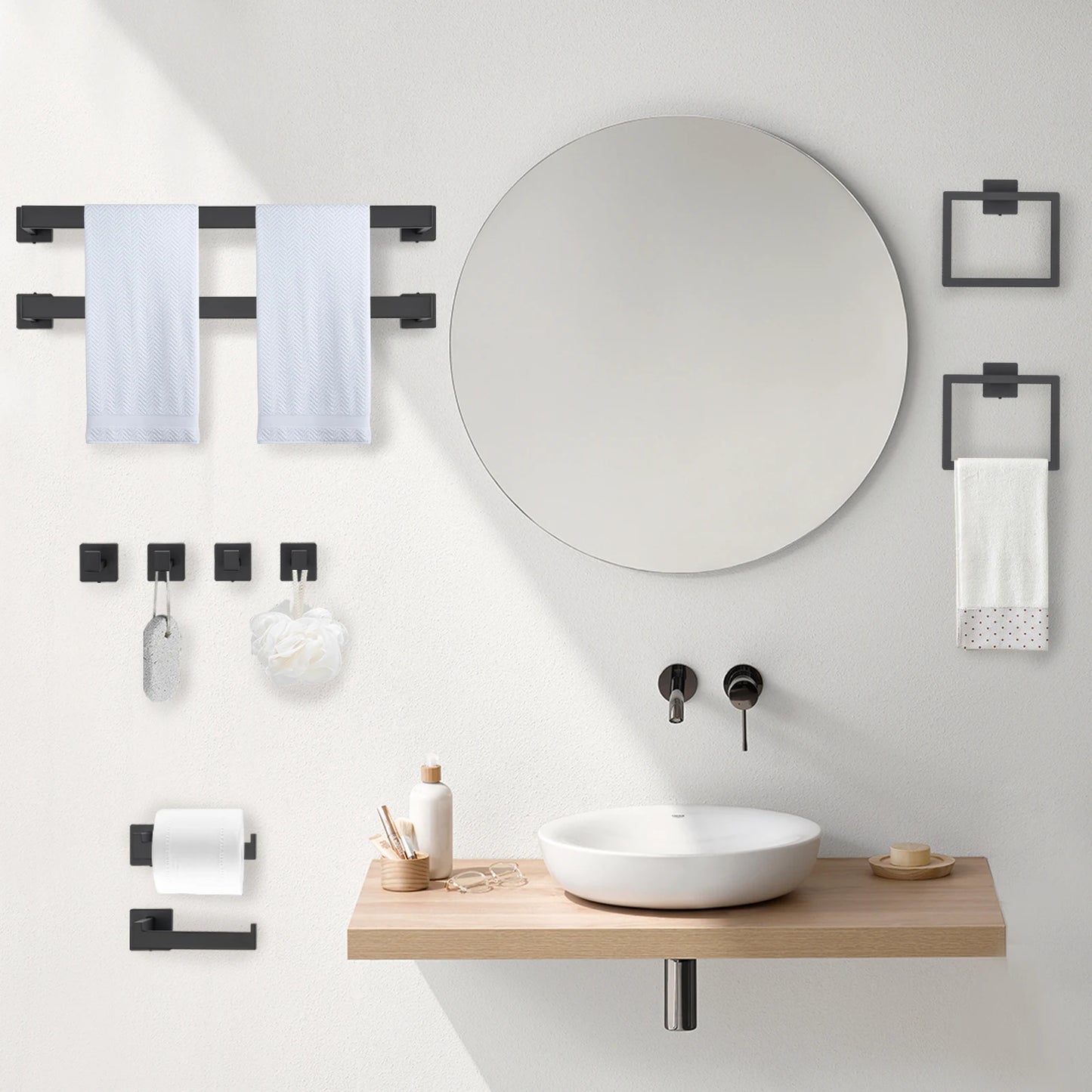 Matte Black Wall Mount Bathroom Accessories Set Stainless Steel