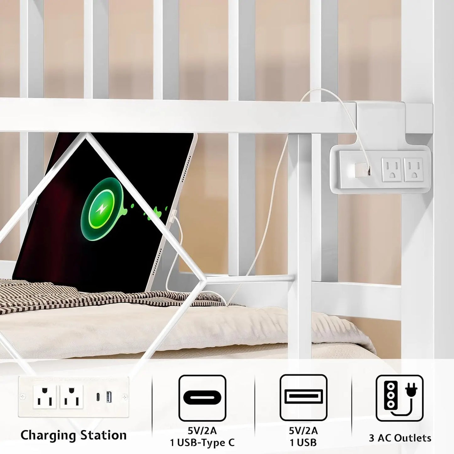 BIANXIANG Metal Daybed With Charging Station And LED Lights