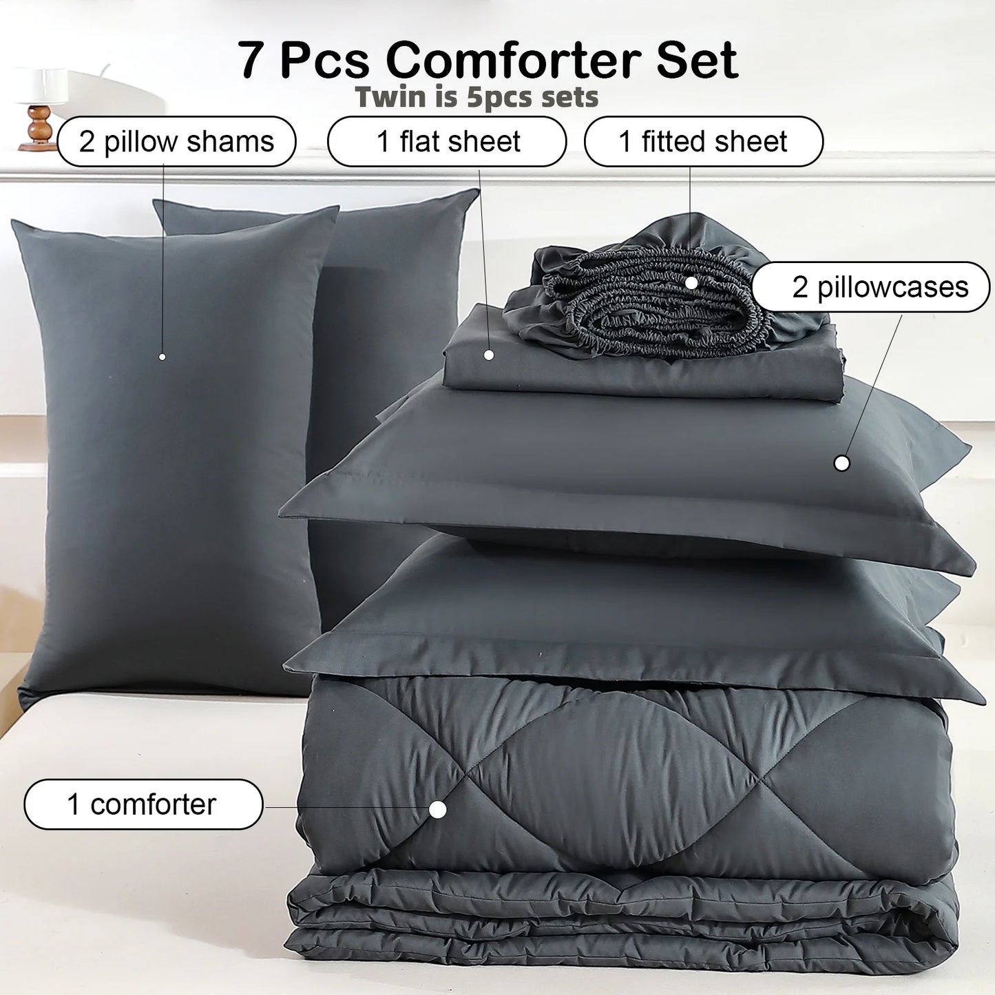 EasYum 5-Piece Bedding Set Quilted 100% Polyester Pillowcases Included