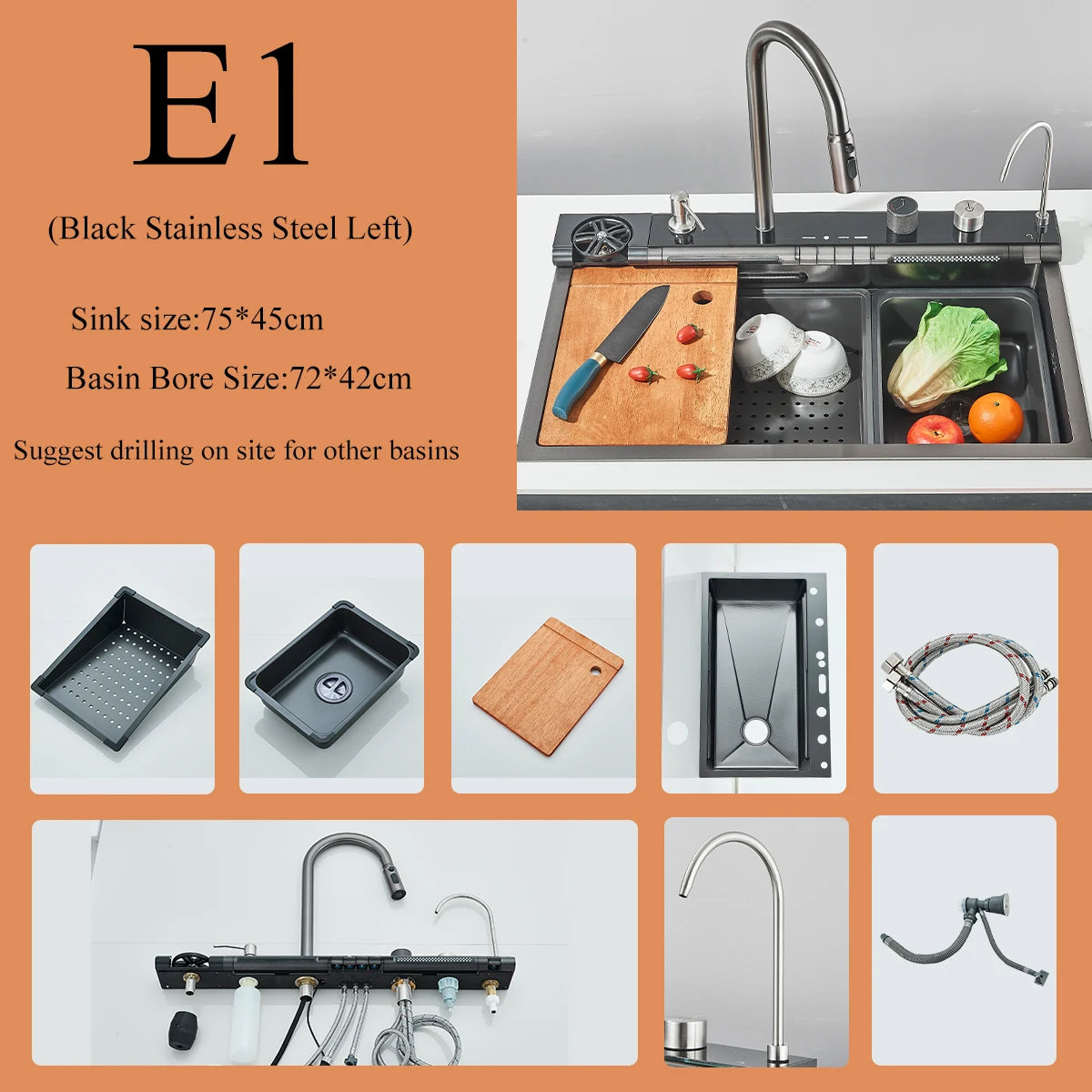 Stainless Steel Kitchen Waterfall Sink With Digital Faucet