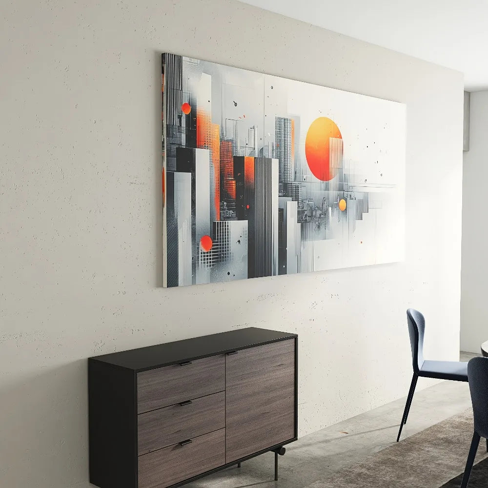 Elegant Modern Abstract Canvas Art With Pine Frame Geometric Urban Landscape