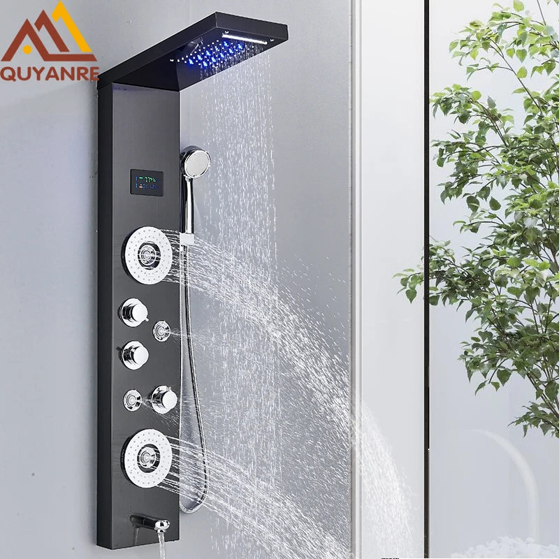 Quyanre Led Shower Panel Tower With Rain Waterfall And Massage