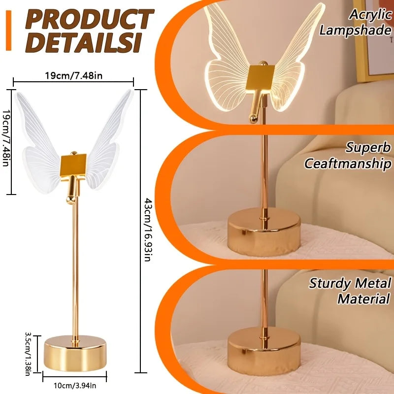 QQS Crystal Butterfly Table Lamp With Three Level Brightness USB Charging