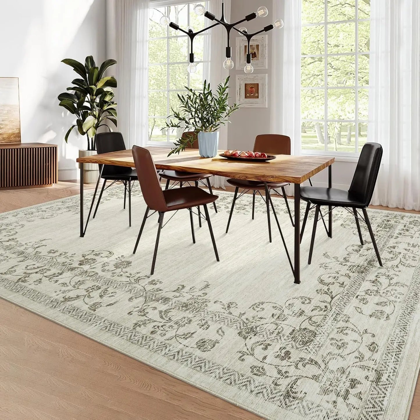HiMISS Floral Polyester Area Rug For Living Room And Bedroom
