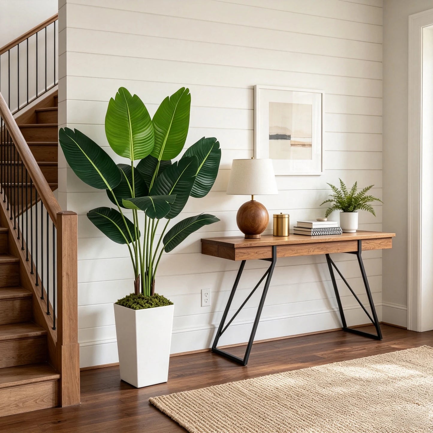 Olitree Bird Of Paradise Artificial Plant With White Planter