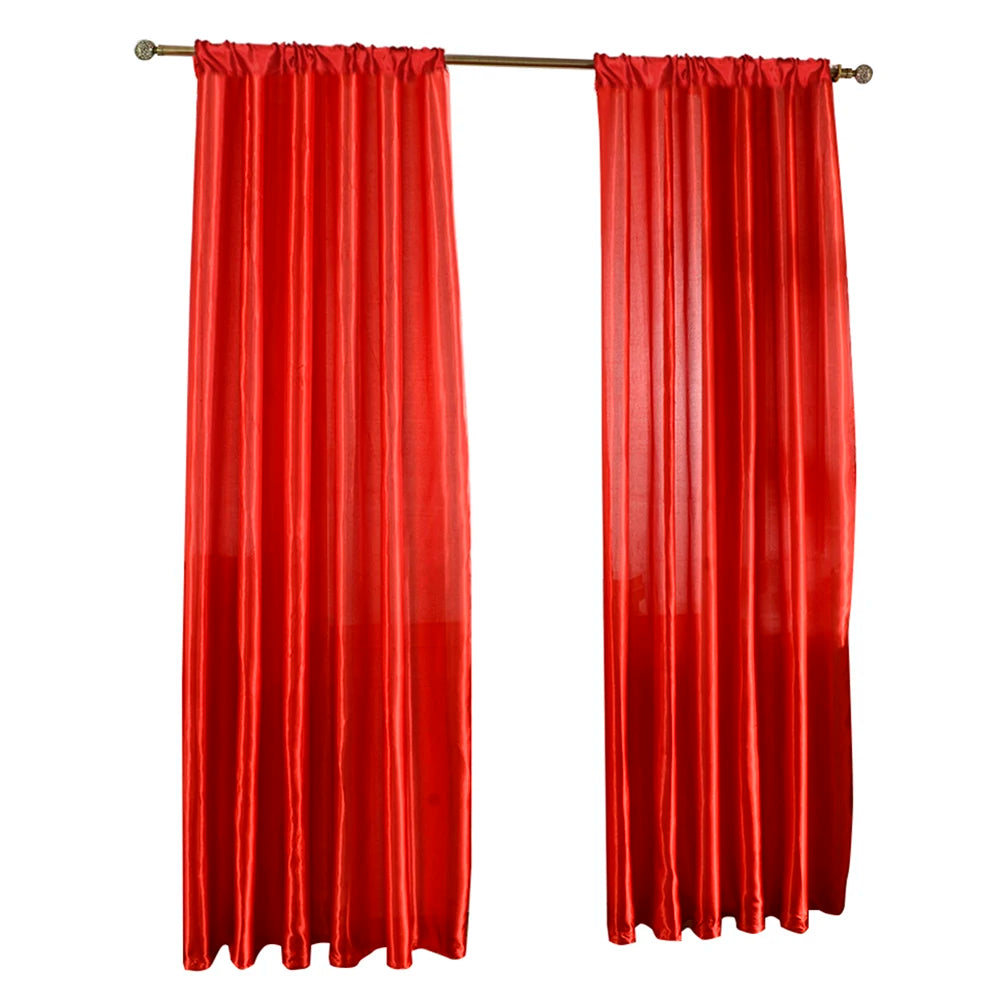 Modern Satin Curtain Semi Blackout Window Drape For Living Room