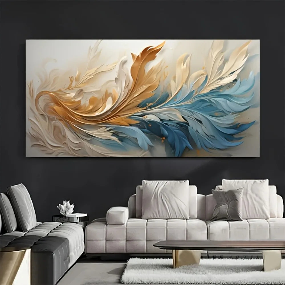 Modern Abstract Gold Feather Canvas Art For Home Decor