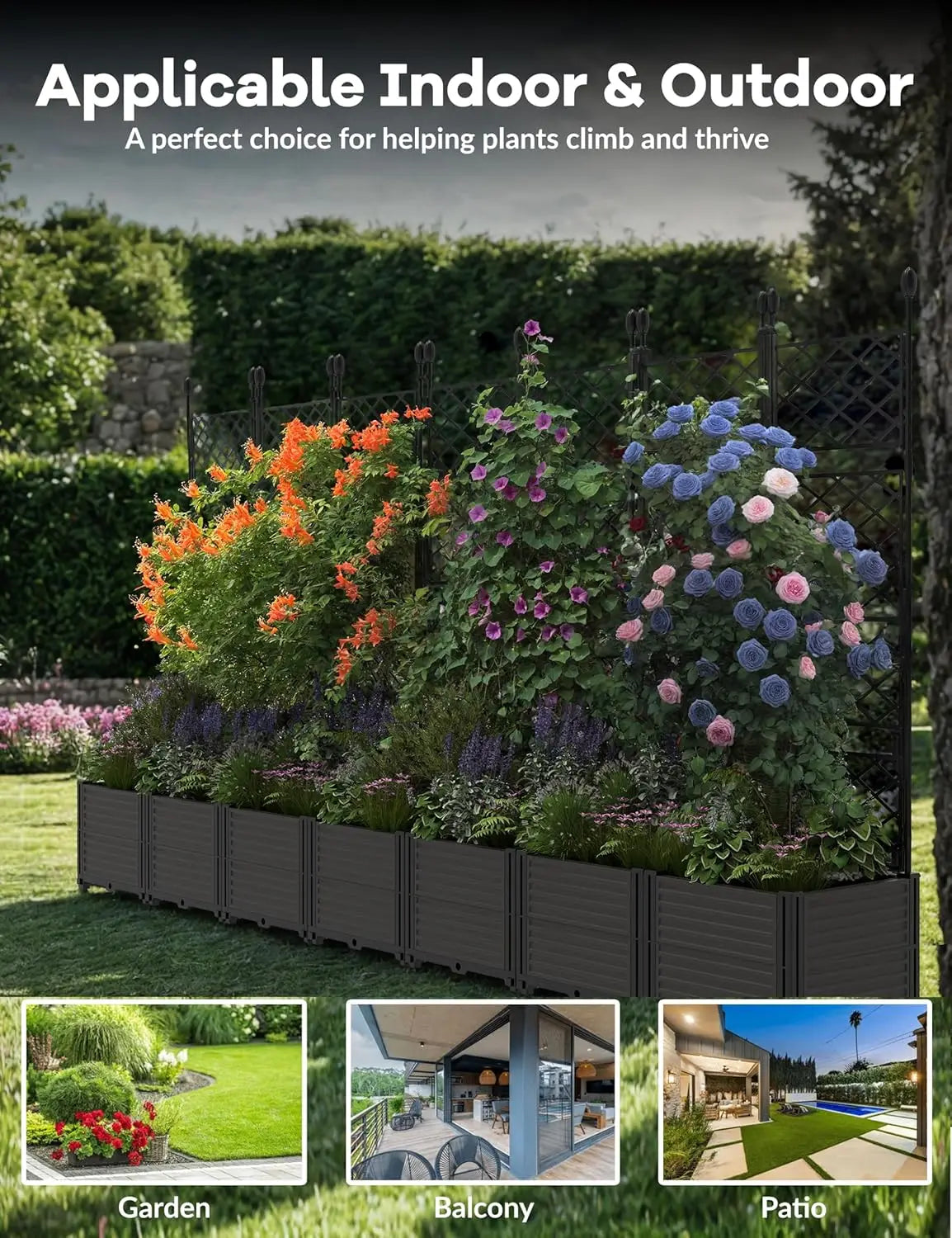 Twister Plastic Planter Box With Trellis For Outdoor Flower Gardening