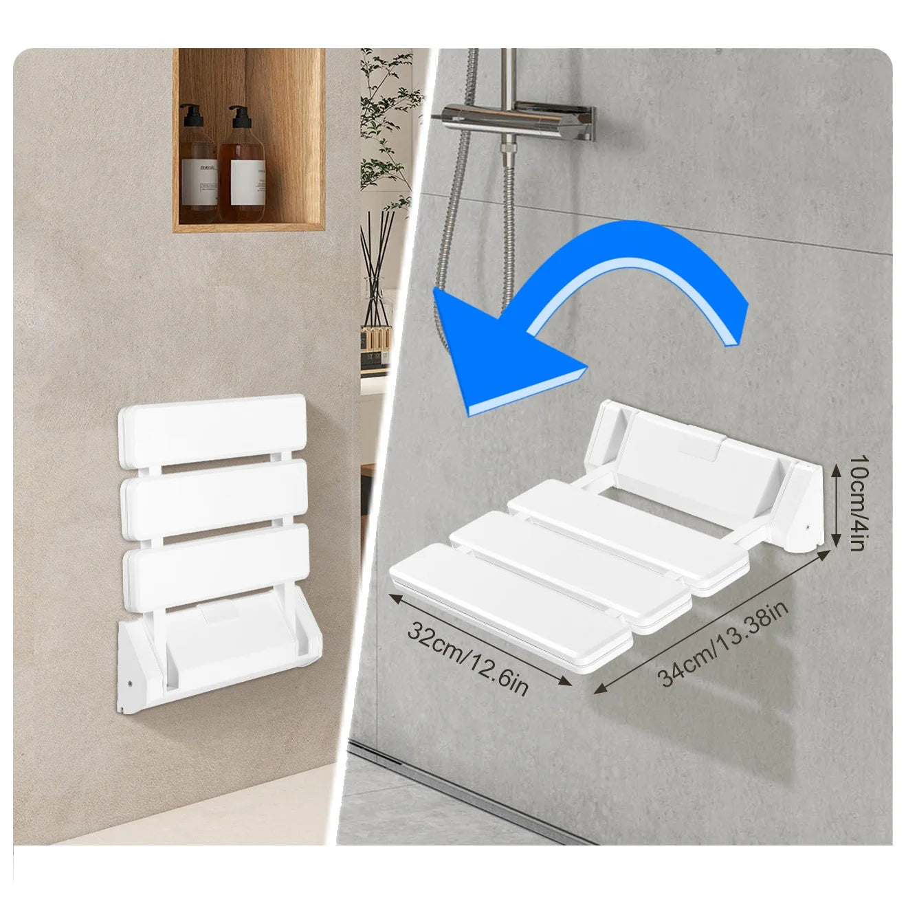 Folding Shower Seat Wall Mounted Up To 130kg Ergonomic Bench