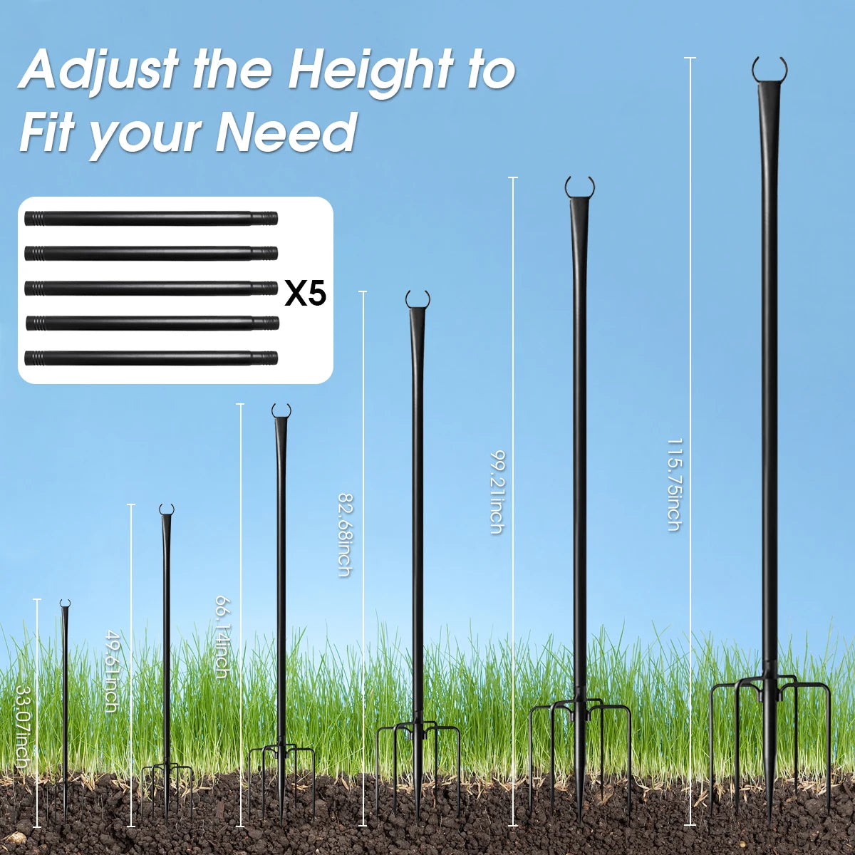 Aiopp Waterproof Heavy Duty Adjustable String Light Poles With Fork