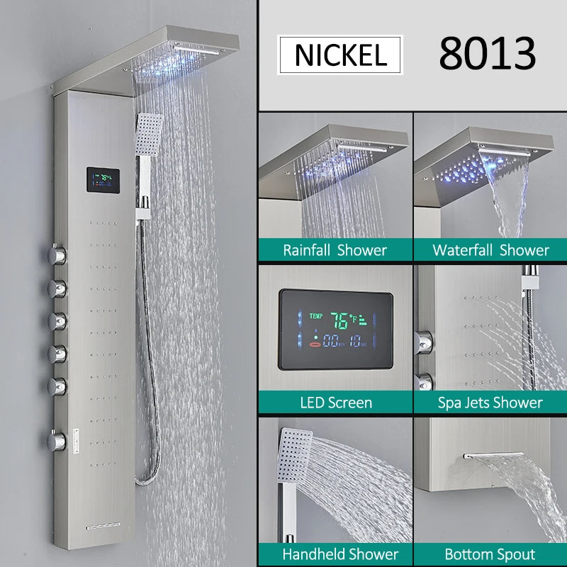 Quyanre Led Shower Panel Tower With Rain Waterfall And Massage