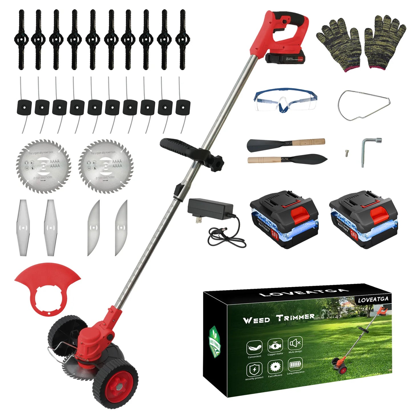 21V 3 In 1 Cordless Grass Trimmer With 2x2.0Ah Batteries