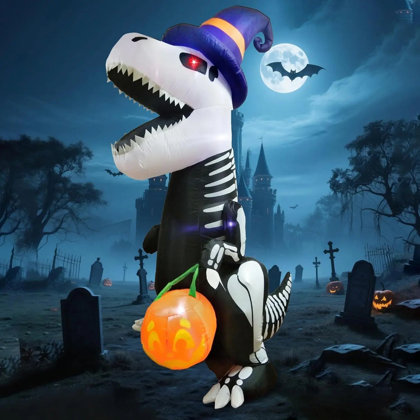 Joyfy Halloween Skeleton Dinosaur Inflatables Outdoor Yard Decor