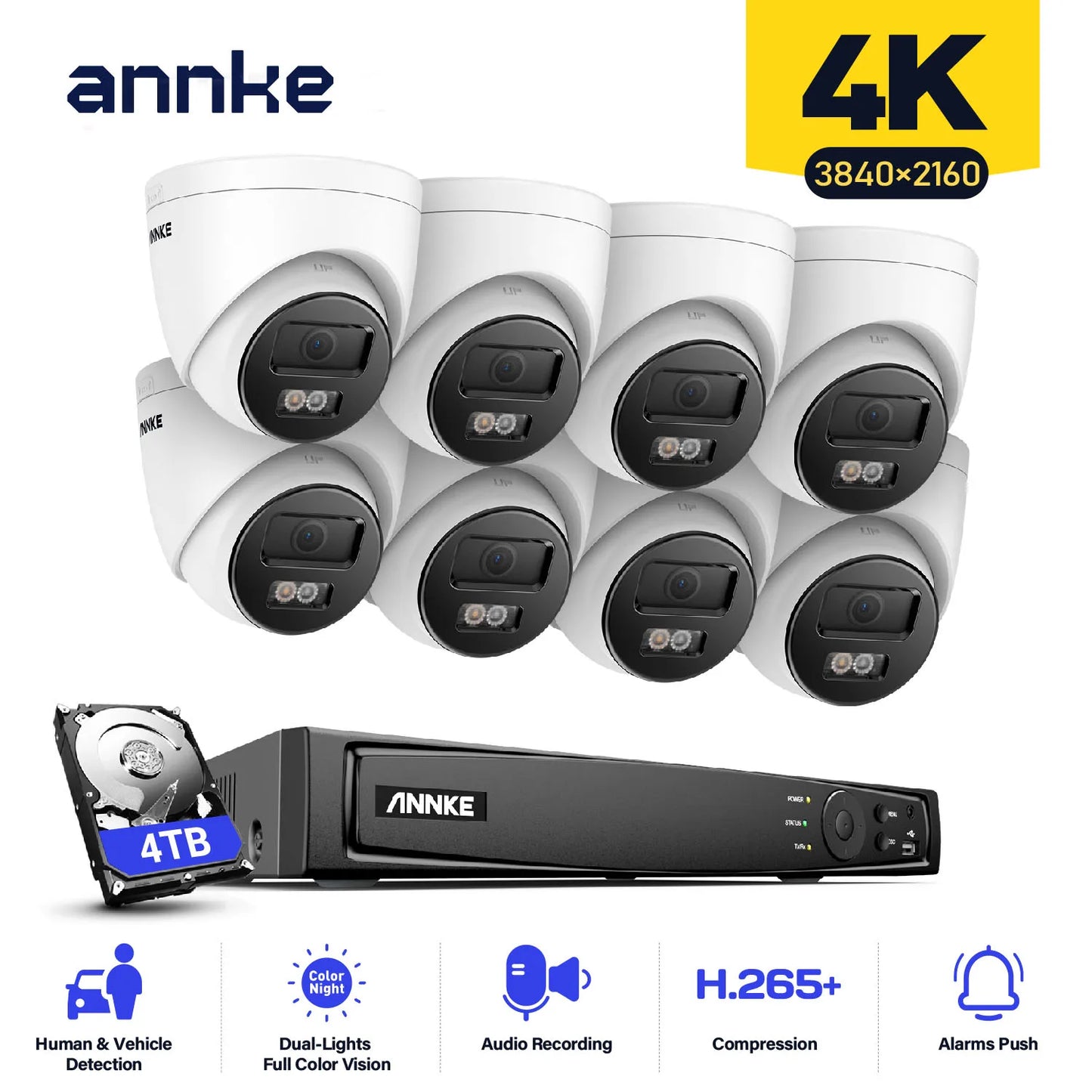 ANNKE 8CH 4K NVR With 4 IP Weatherproof Outdoor Cameras