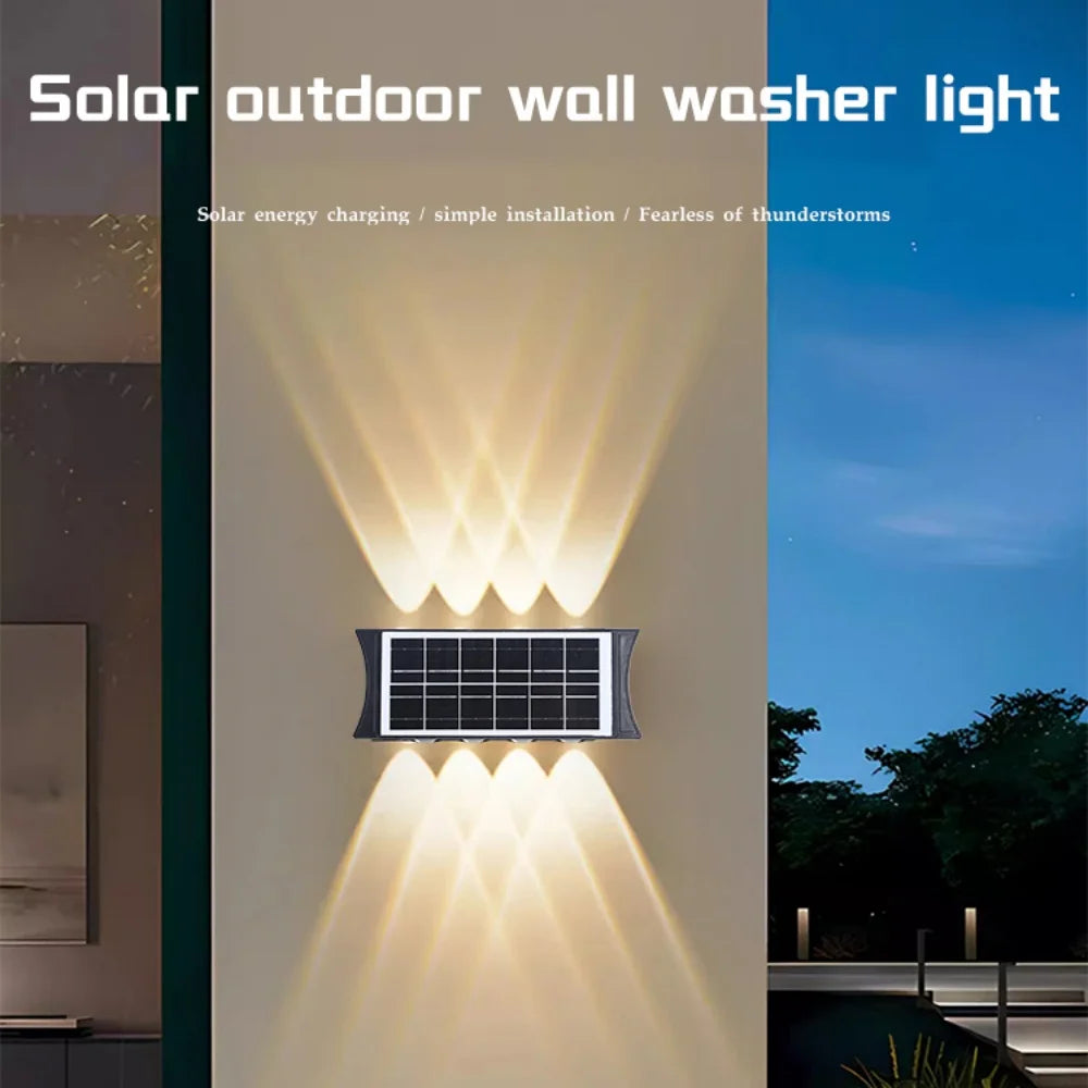 Solar LED Wall Lamp 8to12 LEDs Up Down Waterproof Outdoor