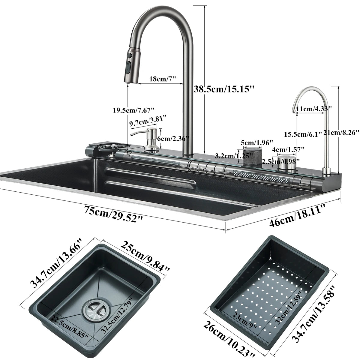Stainless Steel Kitchen Waterfall Sink With Digital Faucet