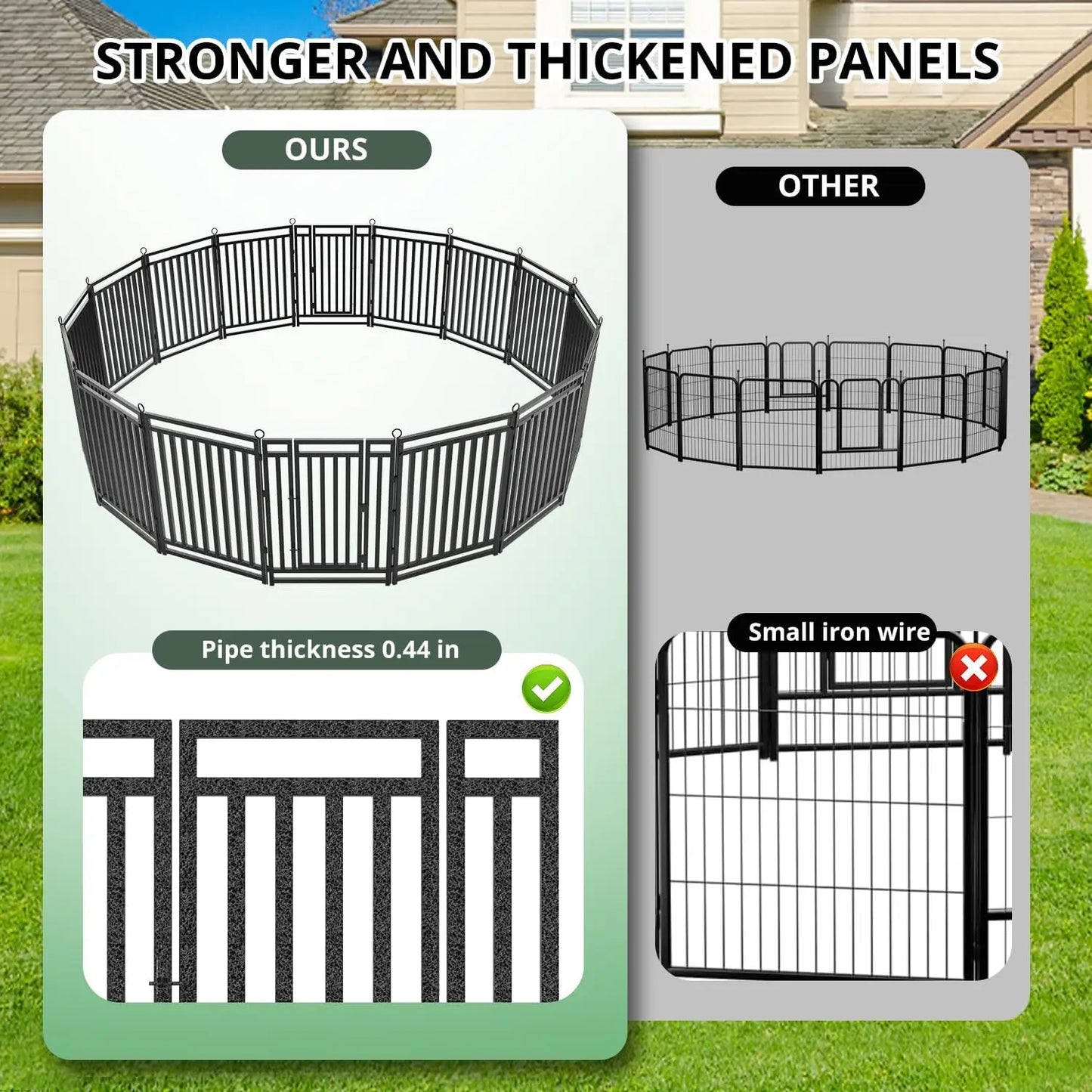 Metal Dog Playpen Fence, 16 Panels for Outdoor Indoor Use