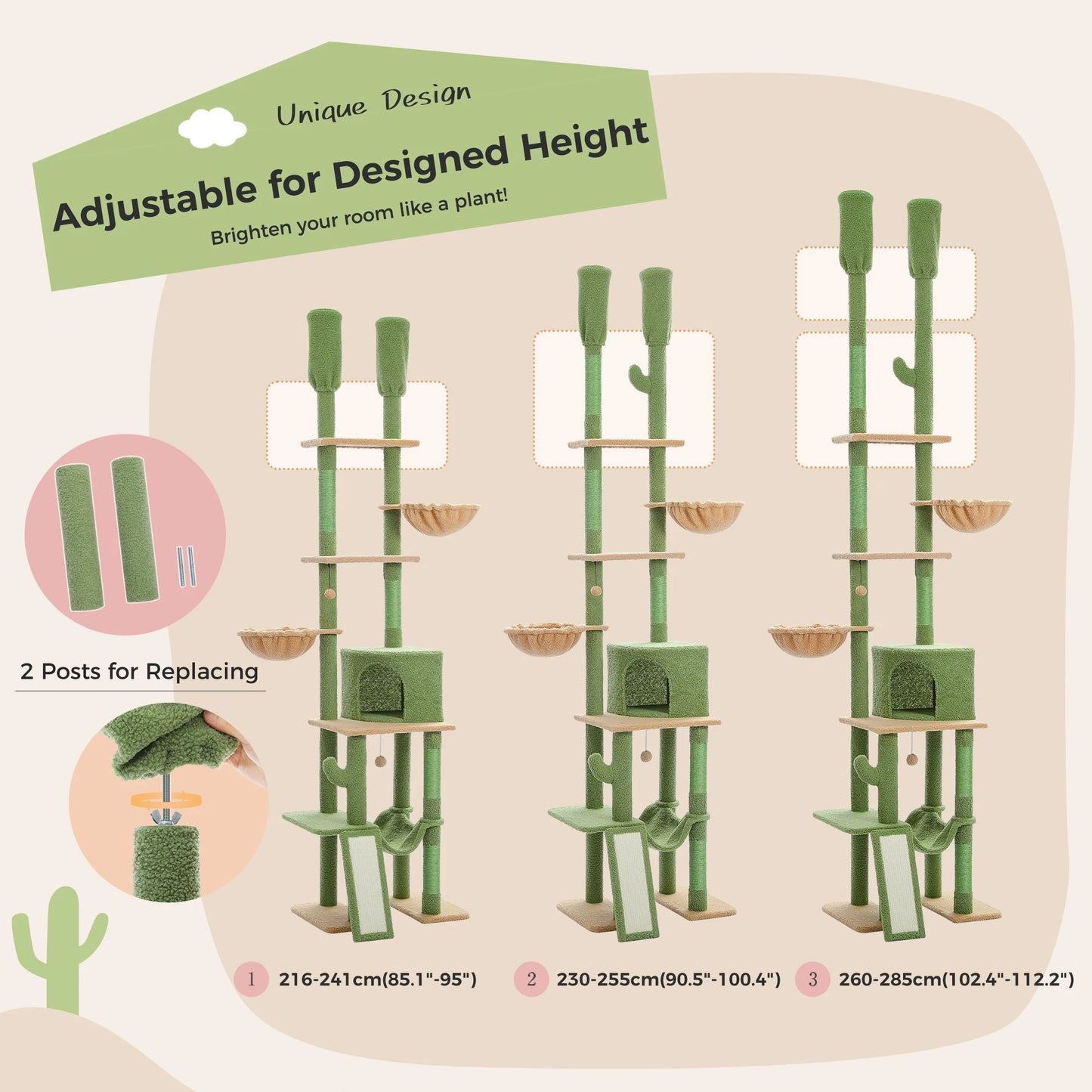 PAWZ Road Cactus Cat Tree Tower With Hammocks Seven Tiers
