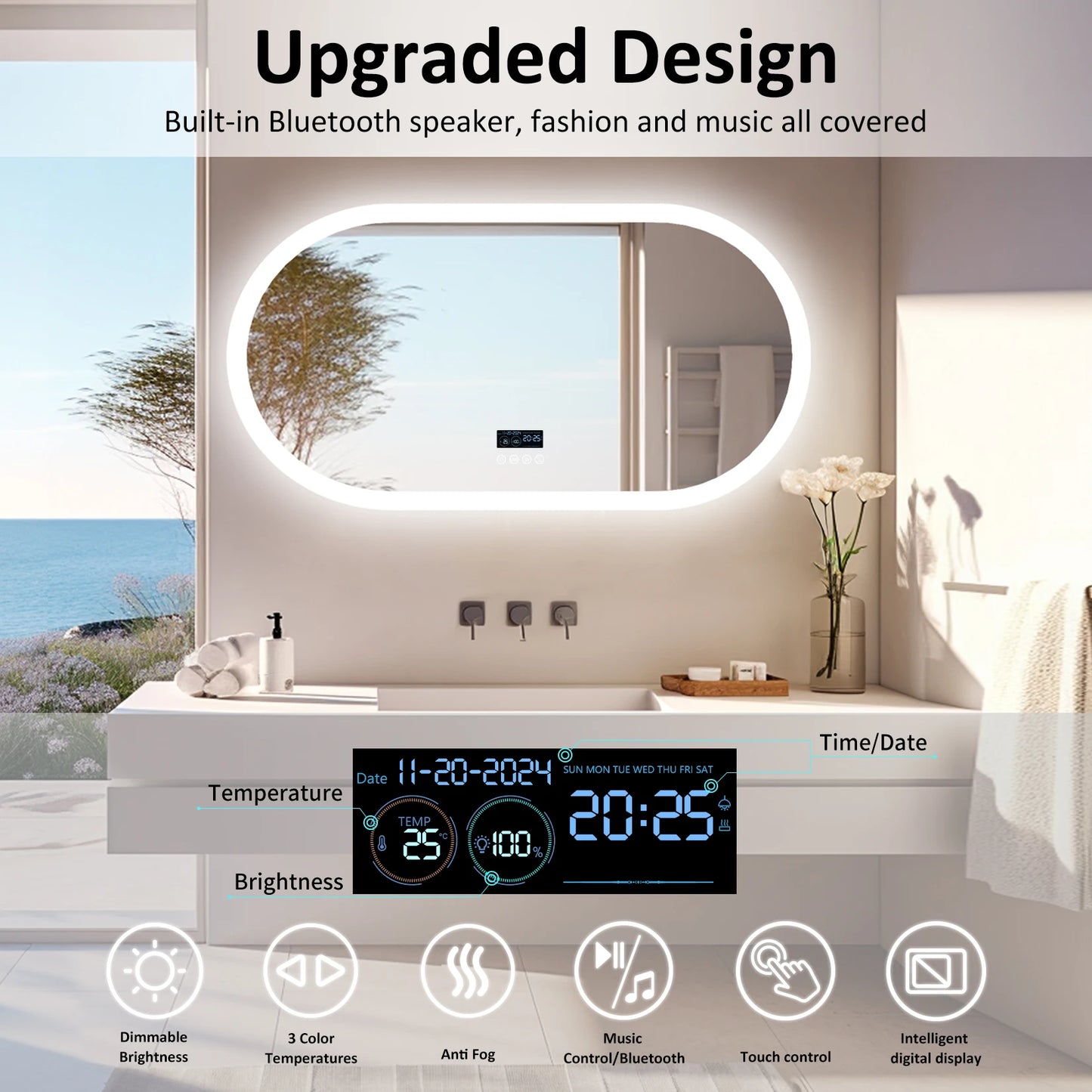 Wisfor Oval Led Bathroom Mirror Featuring Bluetooth Anti Fog Lighting