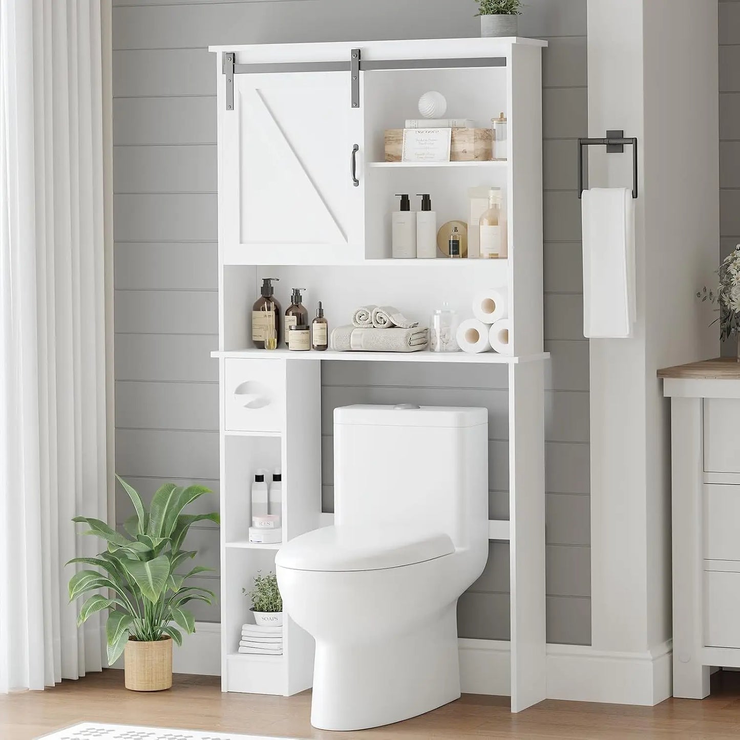Bathroom Storage Cabinet Above Toilet Organizer With Sliding Barn Door
