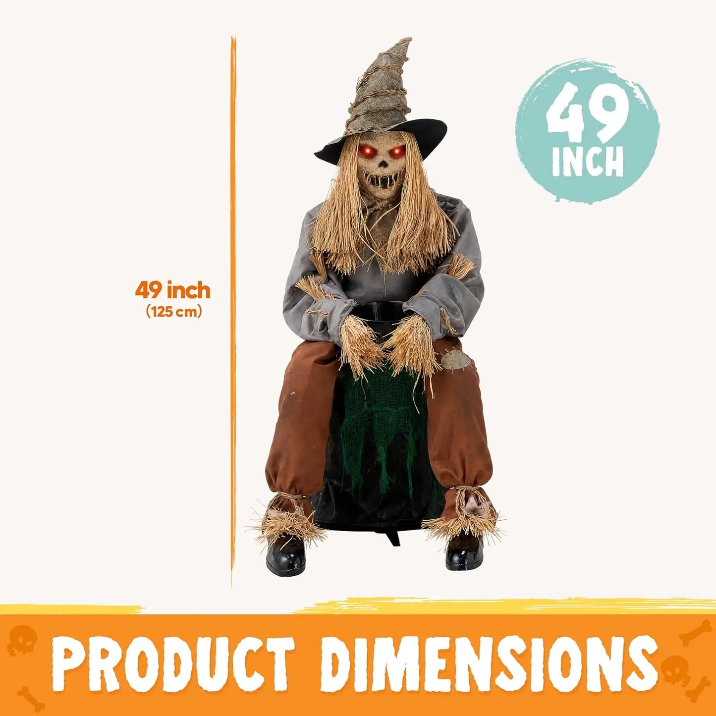 Joyfy Halloween Animatronic Sitting Scarecrow With Led Eyes Spooky Sounds