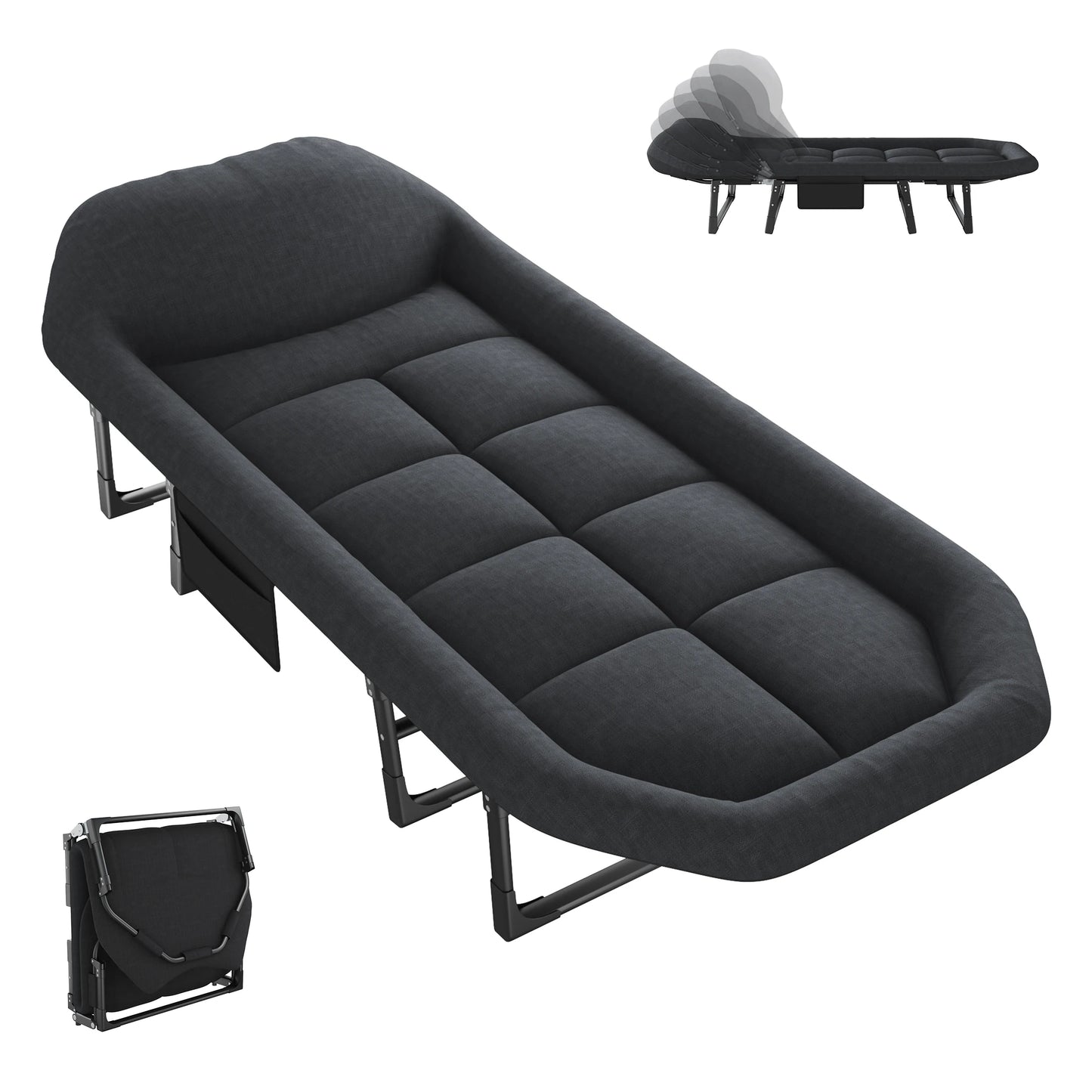 JHK Adjustable Folding Camping Bed with Mattress  Lightweight Camping Cot with Carry Bag 6 Angle Foldable Camping Bed for Camp Outdoor Supports 450 lbs
