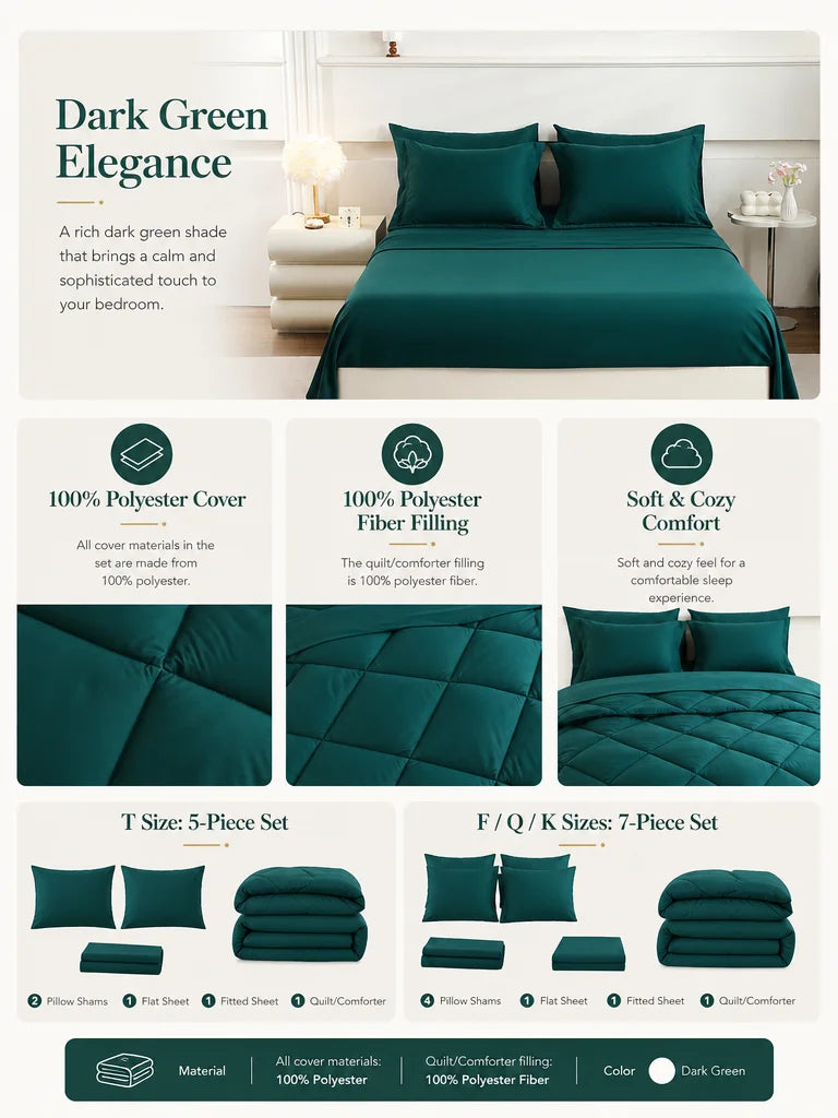 EasYum 5-Piece Bedding Set Quilted 100% Polyester Pillowcases Included